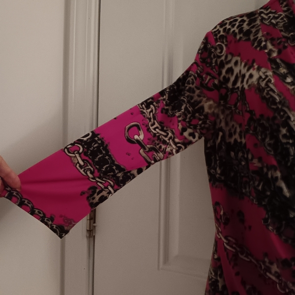 Y2K CLOTHING BY "CARMEN MARC VALVO" FUCHSIA ANIMAL PRINT SEMI WRAP BLOUSE  L - Picture 4 of 4